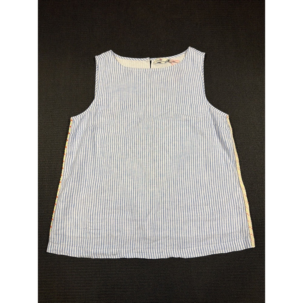 New Vineyards Vines Women's Size Medium Linen White Light Blue Stripes Blouse